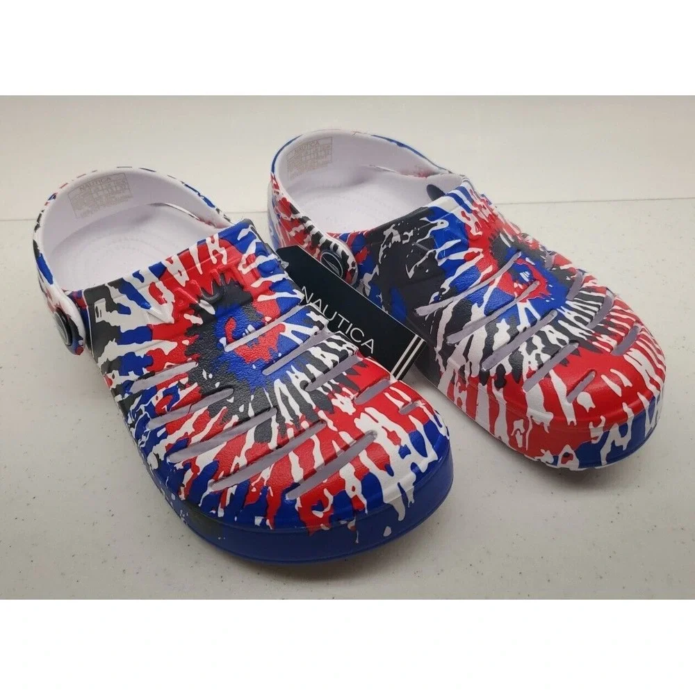 Nautica Boys' River Edge Slip-On EVA Sandals RWB Tie Dye Size 1Y NWT!